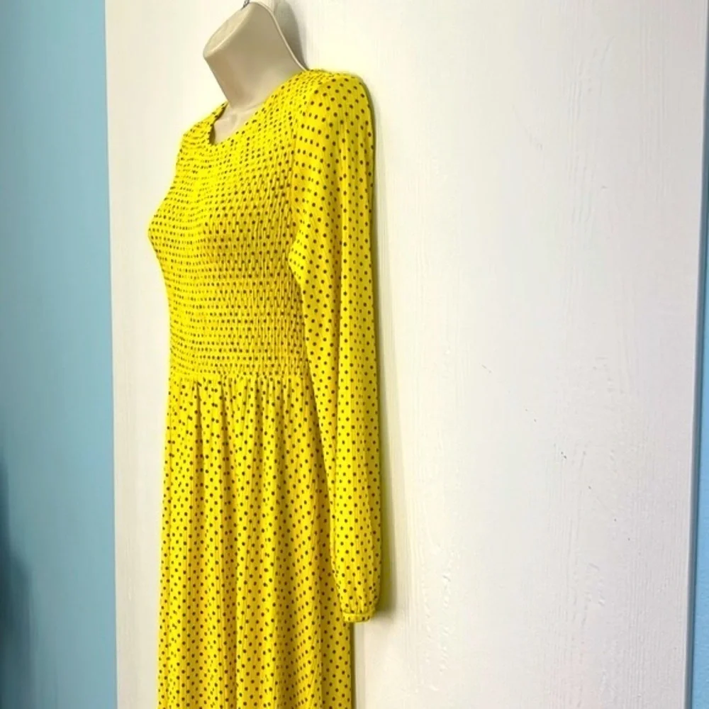 Zara - Yellow And Black Polka Dot Long Sleeve Maxi Dress Size Small